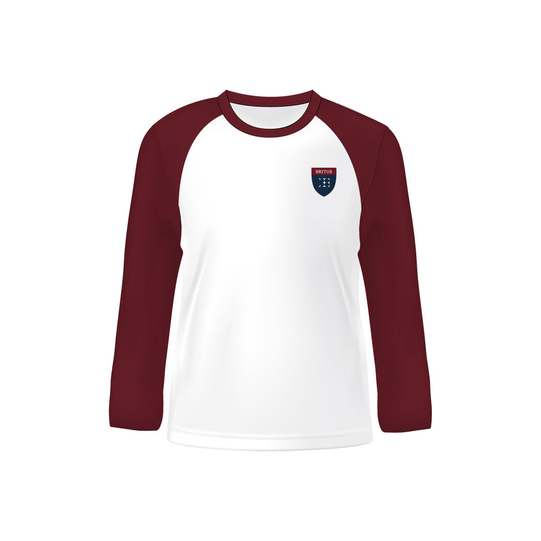 White with Maroon Long Round Neck Sports T-Shirt