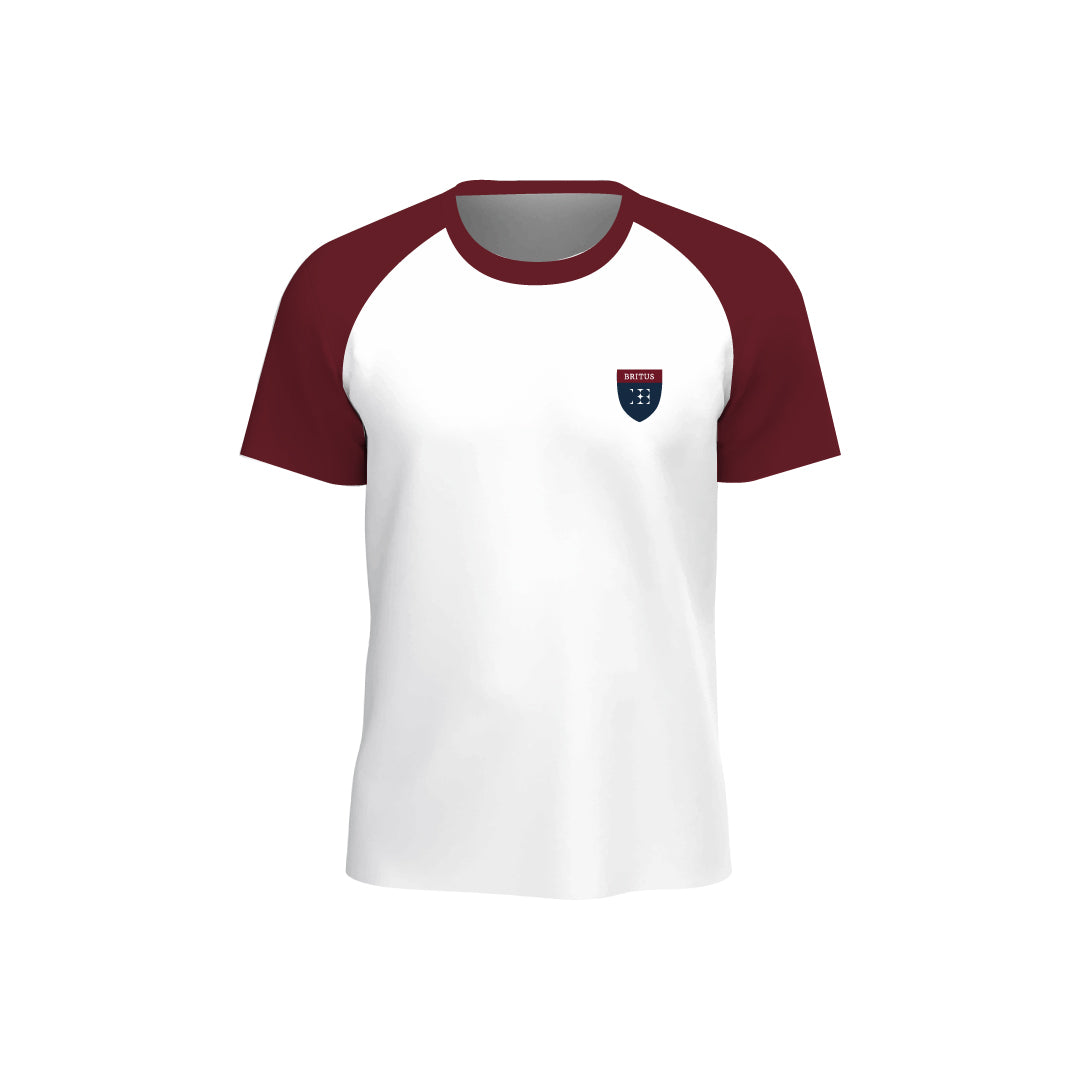 White with Maroon Round Neck Sports T-Shirt
