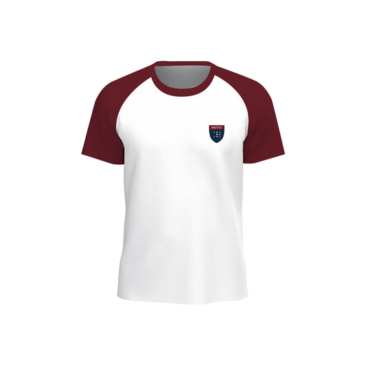 White with Maroon Round Neck Sports T-Shirt