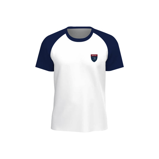 White with Navy Round Neck Sports T-Shirt