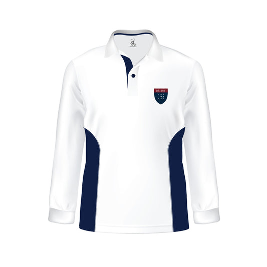 White with Navy Sports Long Sleeve T-shirt