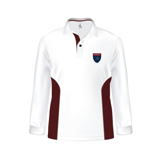 White with Maroon Sports Long Sleeve T-shirt